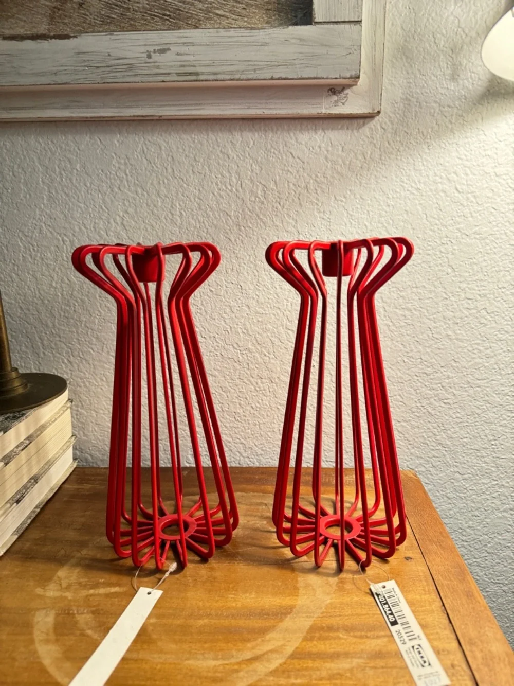 PAir IKEA Tradig Red Metal Candleholder designer Ehlen Johansson MCM RETIRED